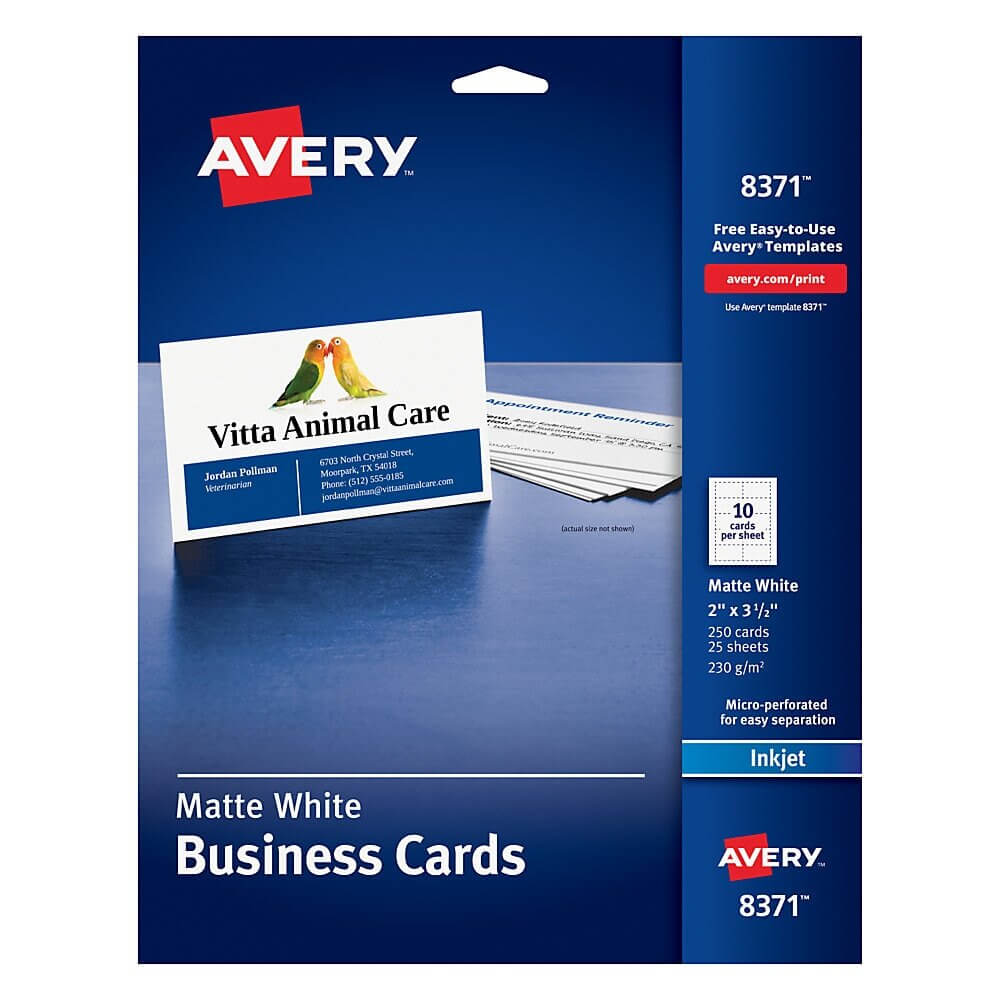 Avery® Inkjet Microperforated Business Cards, 2" X 3 1/2", Matte White,  Pack Of 250 For Office Depot Business Card Template