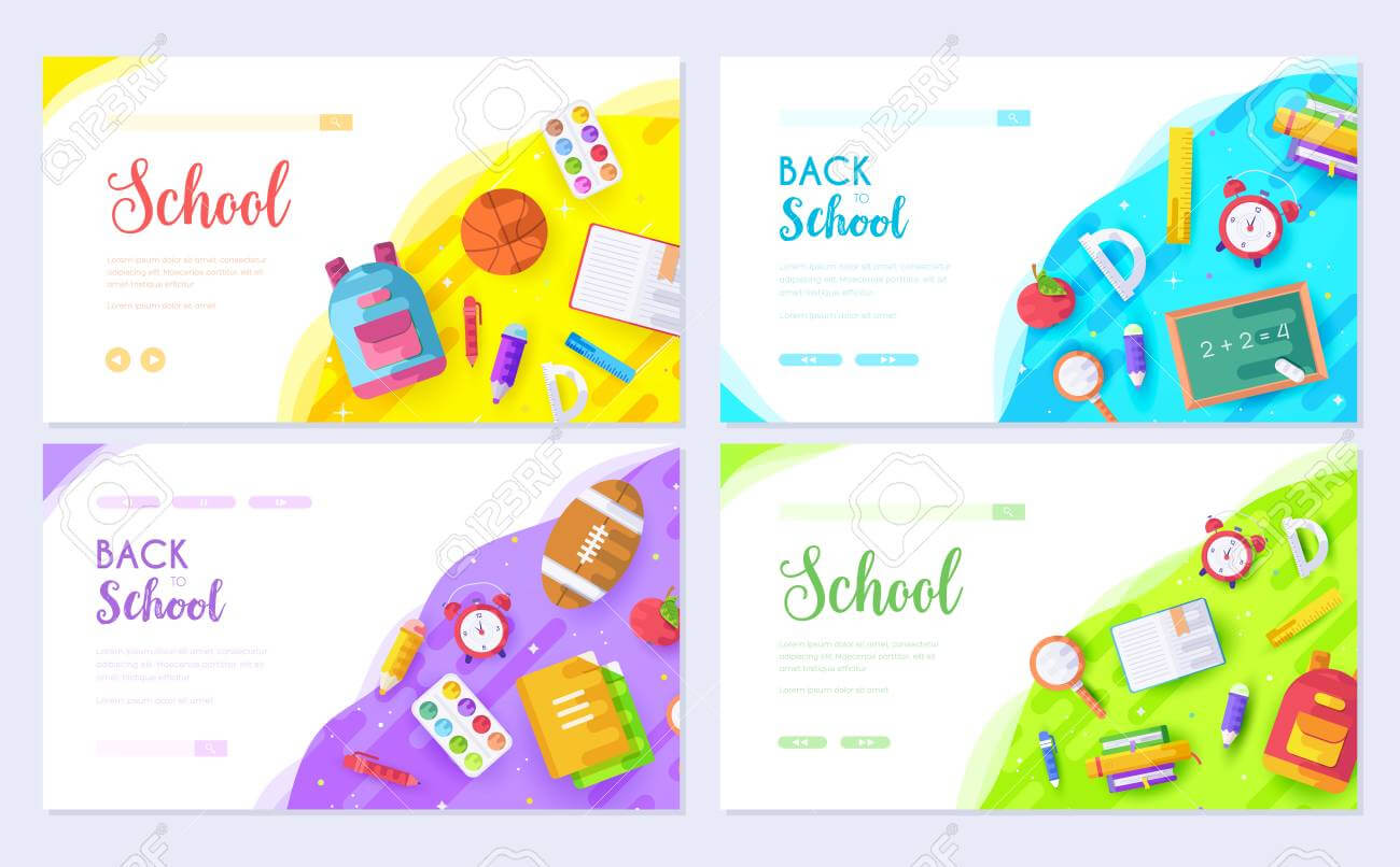 Back To School Brochure Card Set. Student Template Of Flyear, Web Banner,  Ui Header, Enter Site. College Education Layout Invintation Modern Within Student Brochure Template