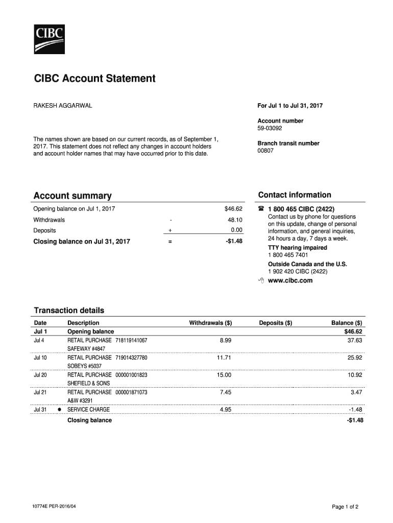 Bank Statement Template Fill Online Printable Fillable Throughout