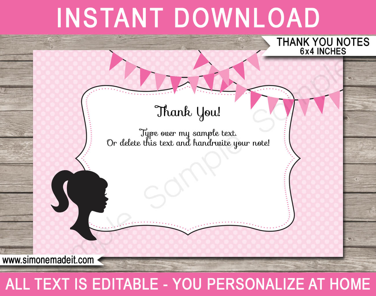 Barbie Party Thank You Cards Template Intended For Thank You Note Cards Template