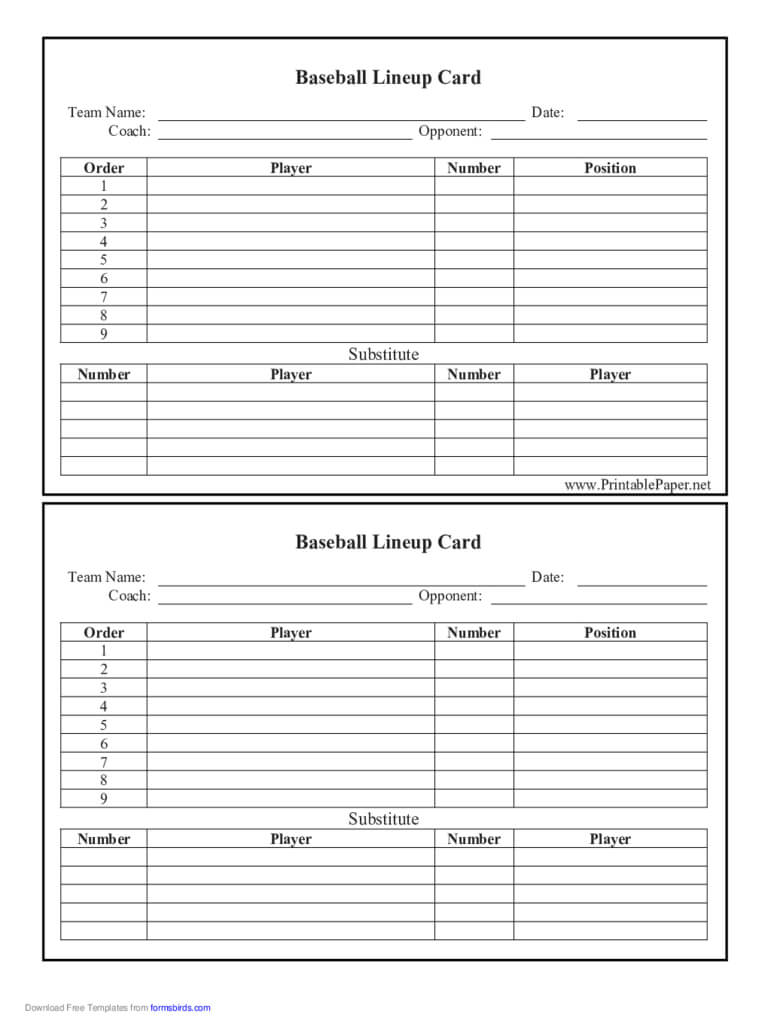 Baseball Lineup Card Free Download With Free Baseball Lineup Card Template