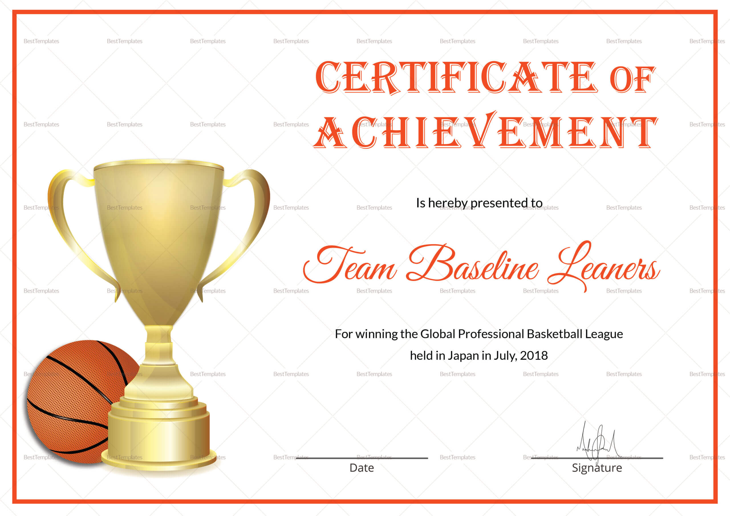 Basketball Achievement Certificate Template For Basketball Certificate Template