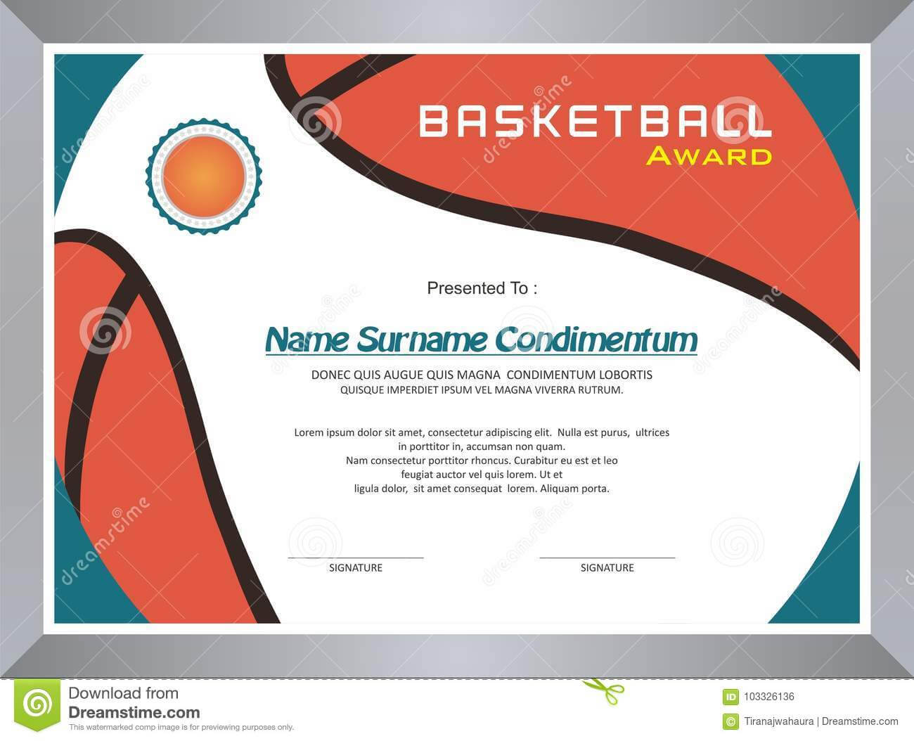 Basketball Award, Diploma Template Design Stock Vector Within Basketball Certificate Template