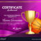 Basketball Certificate Diploma With Golden Cup Throughout Basketball Certificate Template