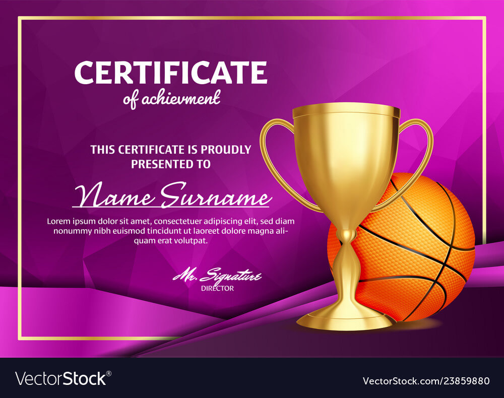 Basketball Certificate Diploma With Golden Cup Throughout Basketball Certificate Template