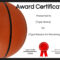 Basketball Certificates regarding Basketball Certificate Template