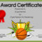 Basketball Certificates Throughout Sports Award Certificate Template Word