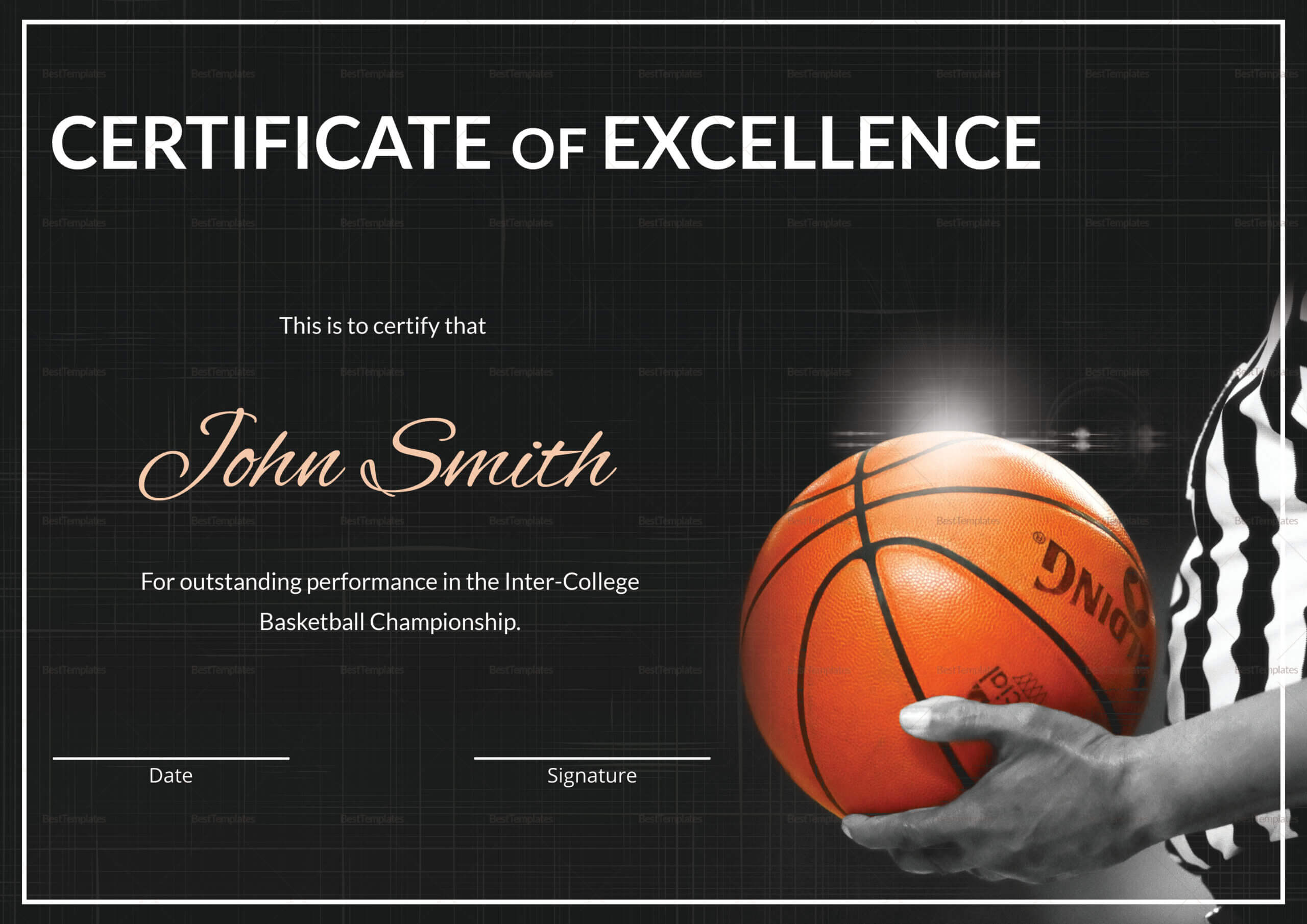 Basketball Excellence Certificate Template For Basketball Certificate Template
