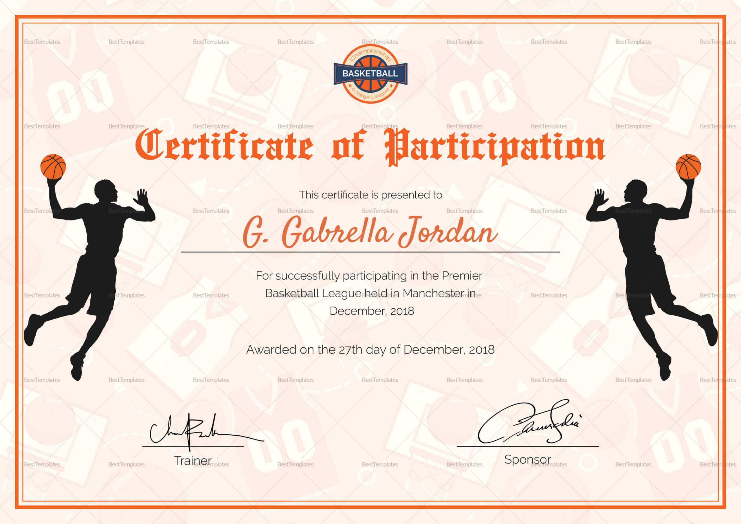 Basketball Participation Certificate – Dalep.midnightpig.co Regarding Basketball Certificate Template