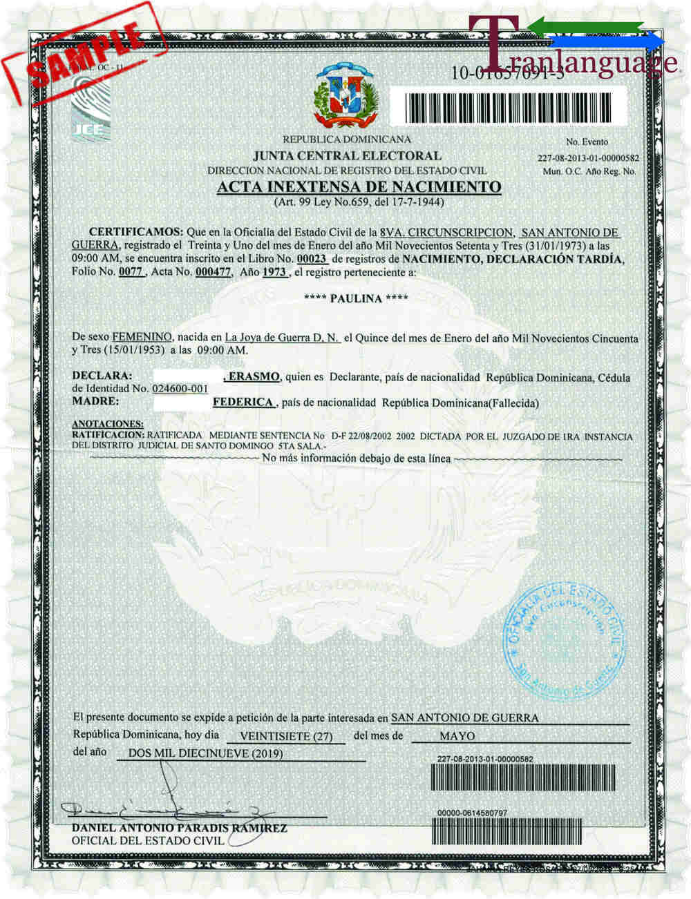 Birth Certificate Dominican Republic Within Birth Certificate Translation Template English To Spanish