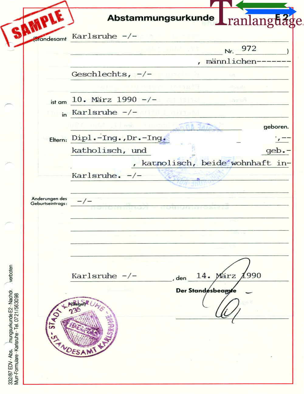 Birth Certificate Germany I With Birth Certificate Translation Template Uscis