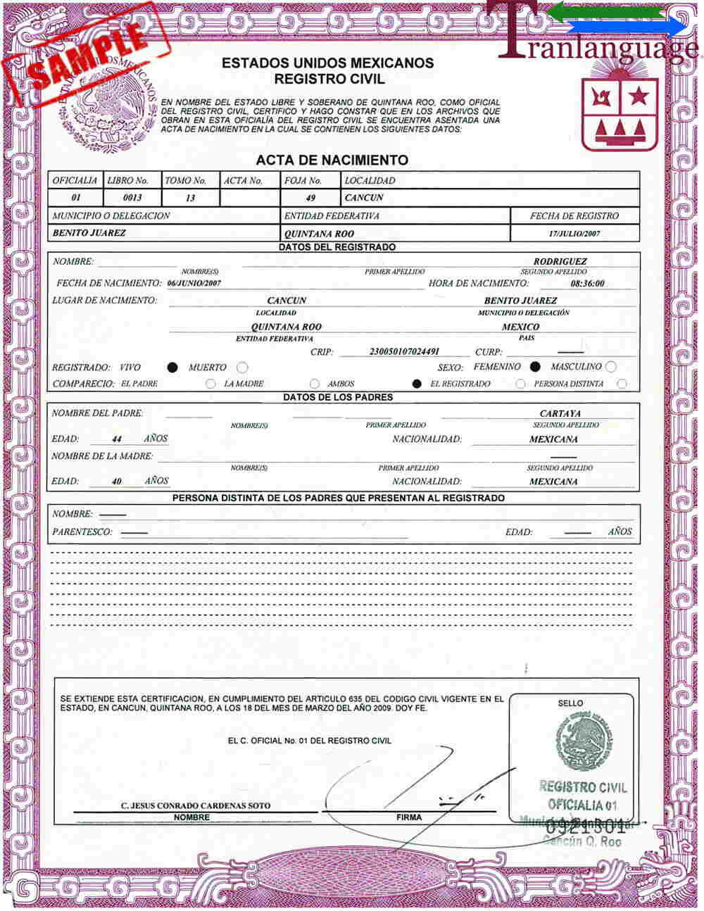 Birth Certificate Mexico Inside Mexican Marriage Certificate Translation Template