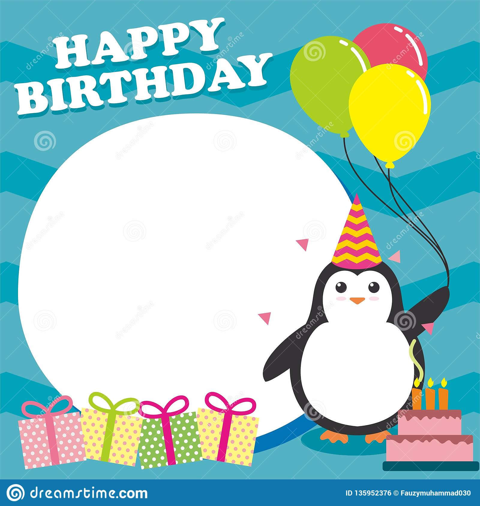 Birthday Card Design Template With Cute Penguin Character For Superhero Birthday Card Template