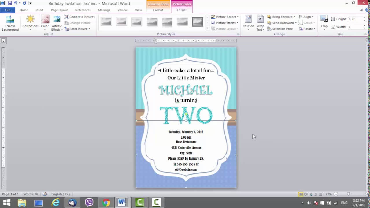 Birthday Invitation Template For Ms Word In Microsoft Word Birthday Card Template