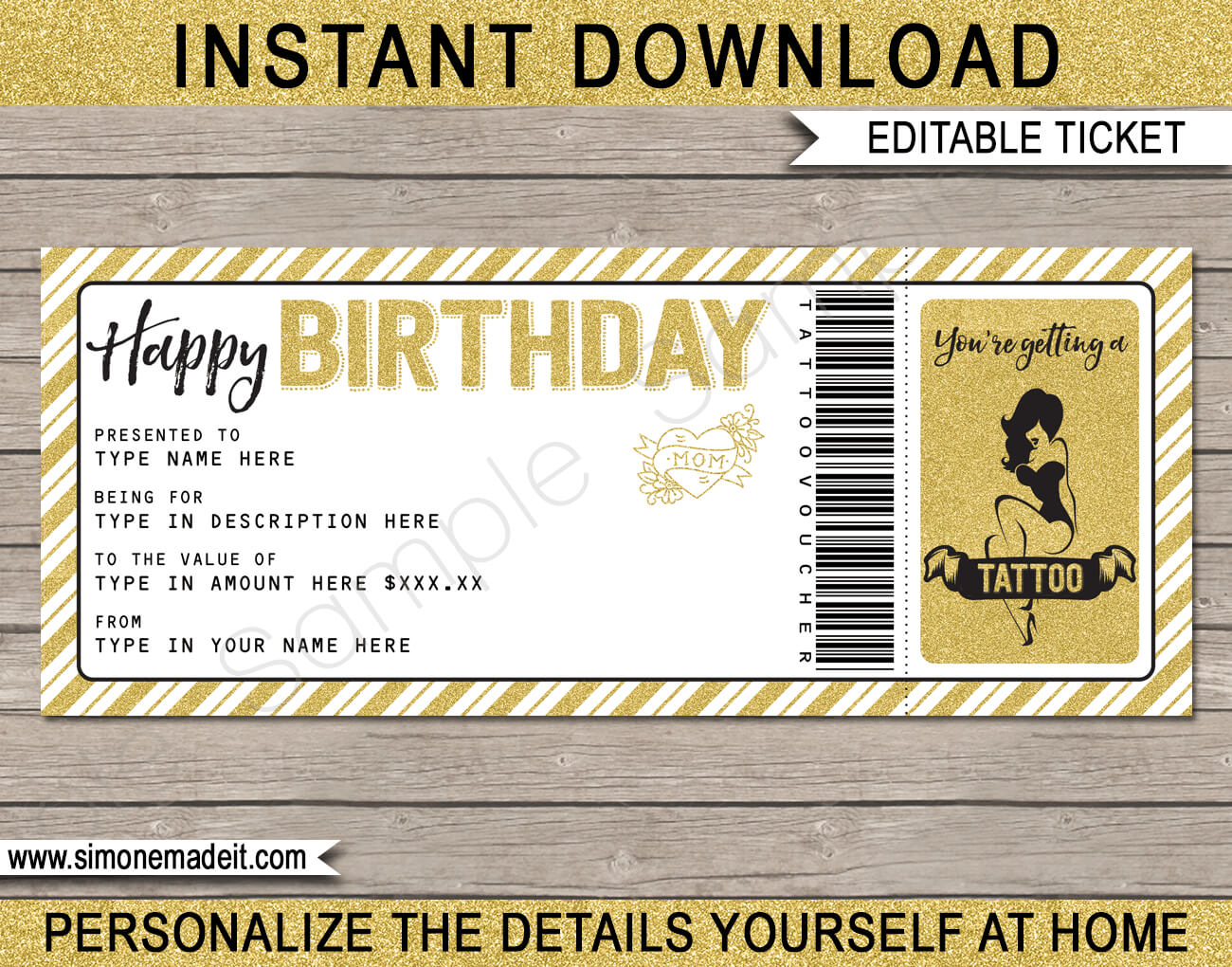 Birthday Tattoo Gift Vouchers Intended For Tattoo Gift Certificate Template