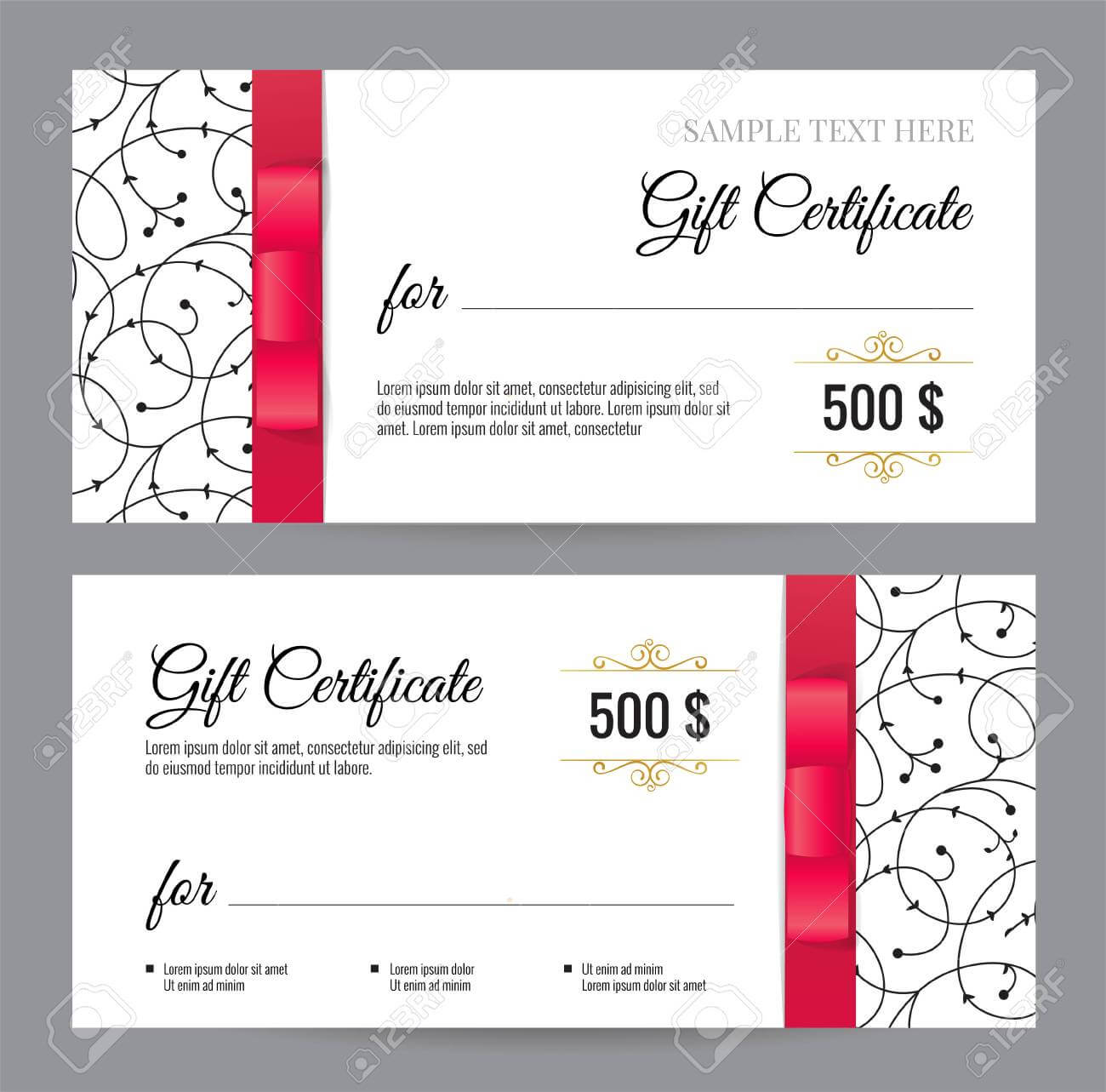 Black And White Gift Voucher Template With Floral Pattern And.. Pertaining To Black And White Gift Certificate Template Free
