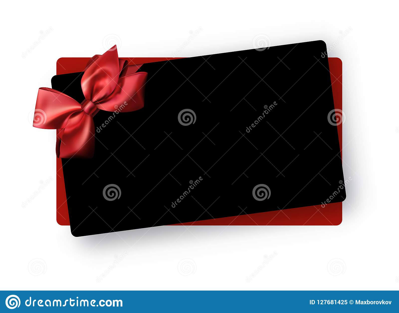 Black Greeting Or Gift Card Template With Red Satin Bow In Present Card Template