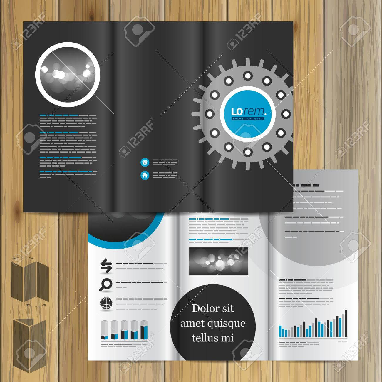 Black Technical Brochure Template Design With Cogwheel. Cover Layout For Technical Brochure Template