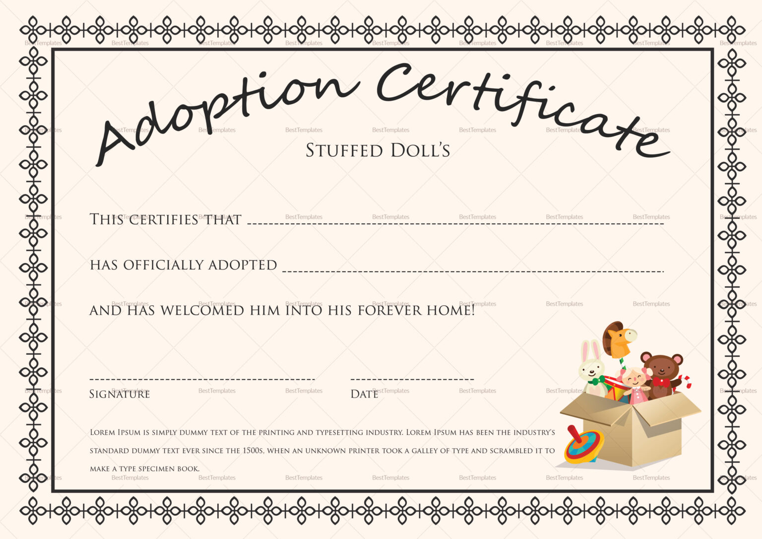 Blank Adoption Certificate Template Calep midnightpig co In Pet Adoption Certificate Template
