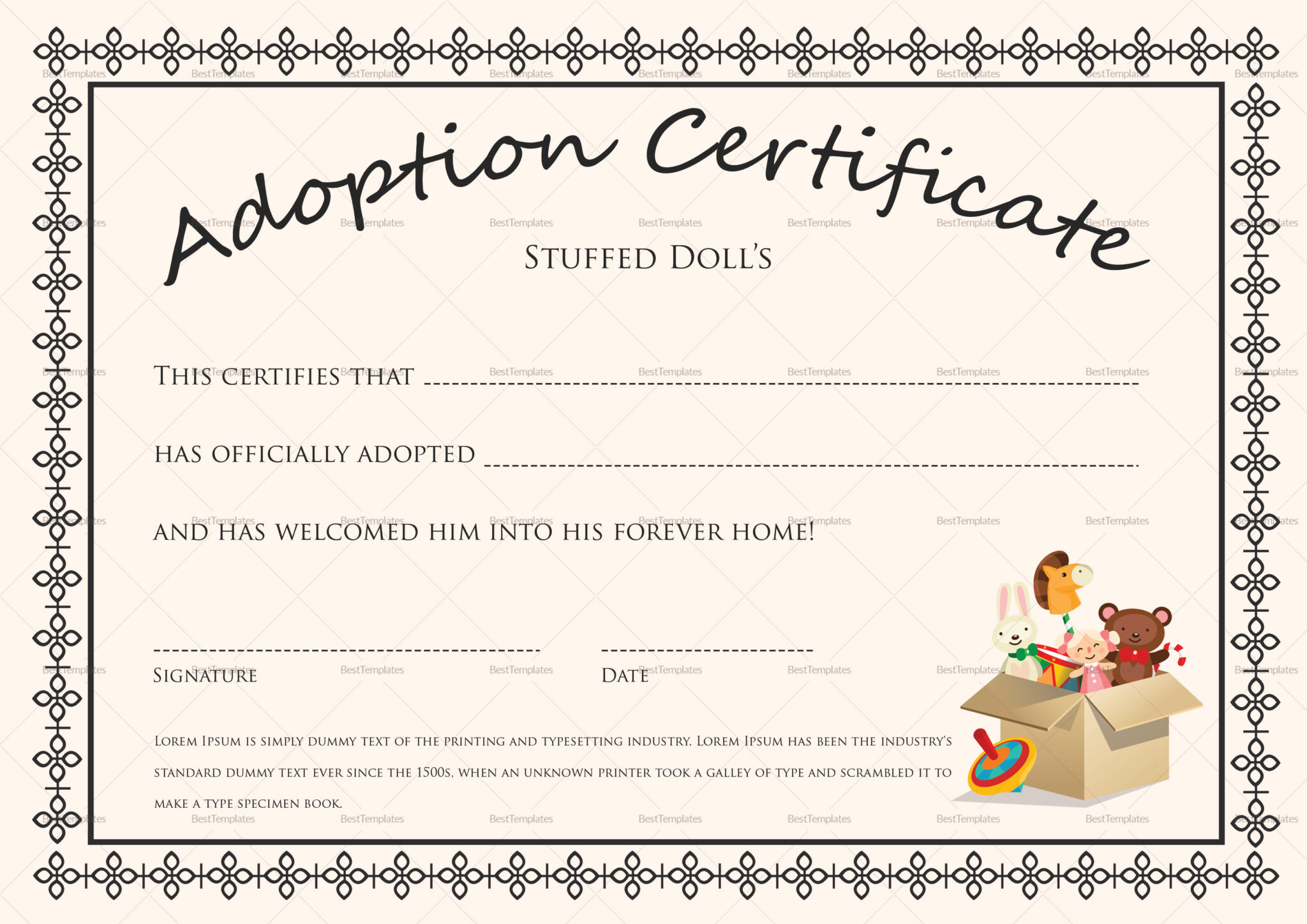 Blank Adoption Certificate Template Calep midnightpig co With Regard