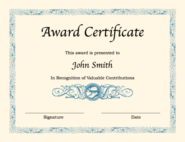 Ms Word Award Certificate Template