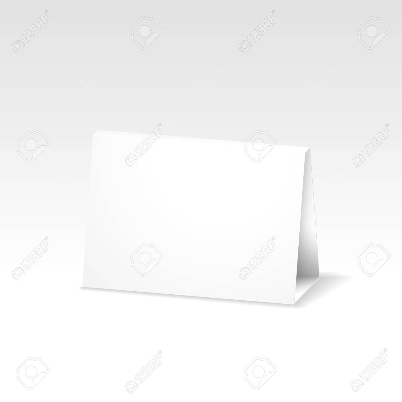 Blank White Folded Paper Stand Table Holder Card. 3D Vector Design.. In Card Stand Template