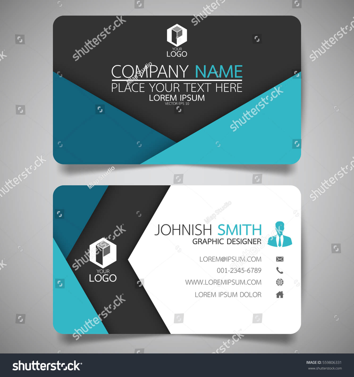 Blue Fold Modern Creative Business Card Stock Vector Inside Fold Over Business Card Template
