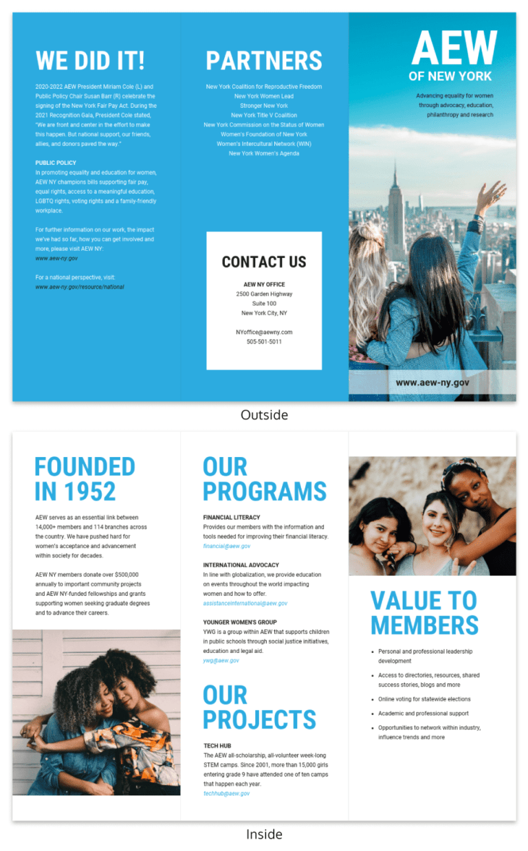 Blue Non Profit Tri Fold Brochure Template Inside Membership Brochure Template Professional