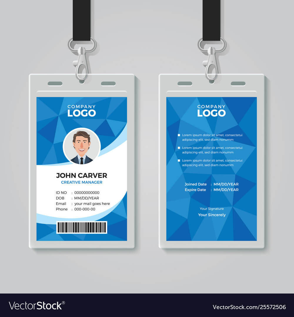 Blue Polygon Office Id Card Template Regarding Template For Id Card Free Download