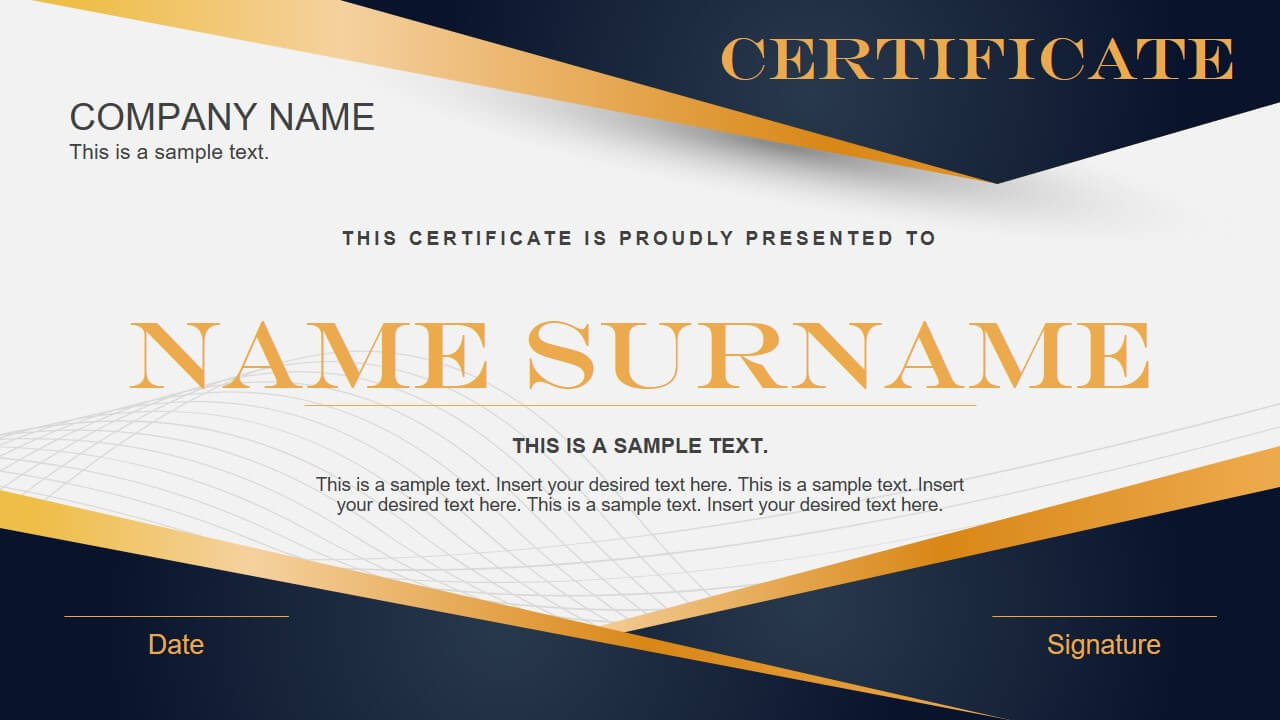 Blue Yellow Gradient Certificate Powerpoint Template Throughout Powerpoint Certificate Templates Free Download