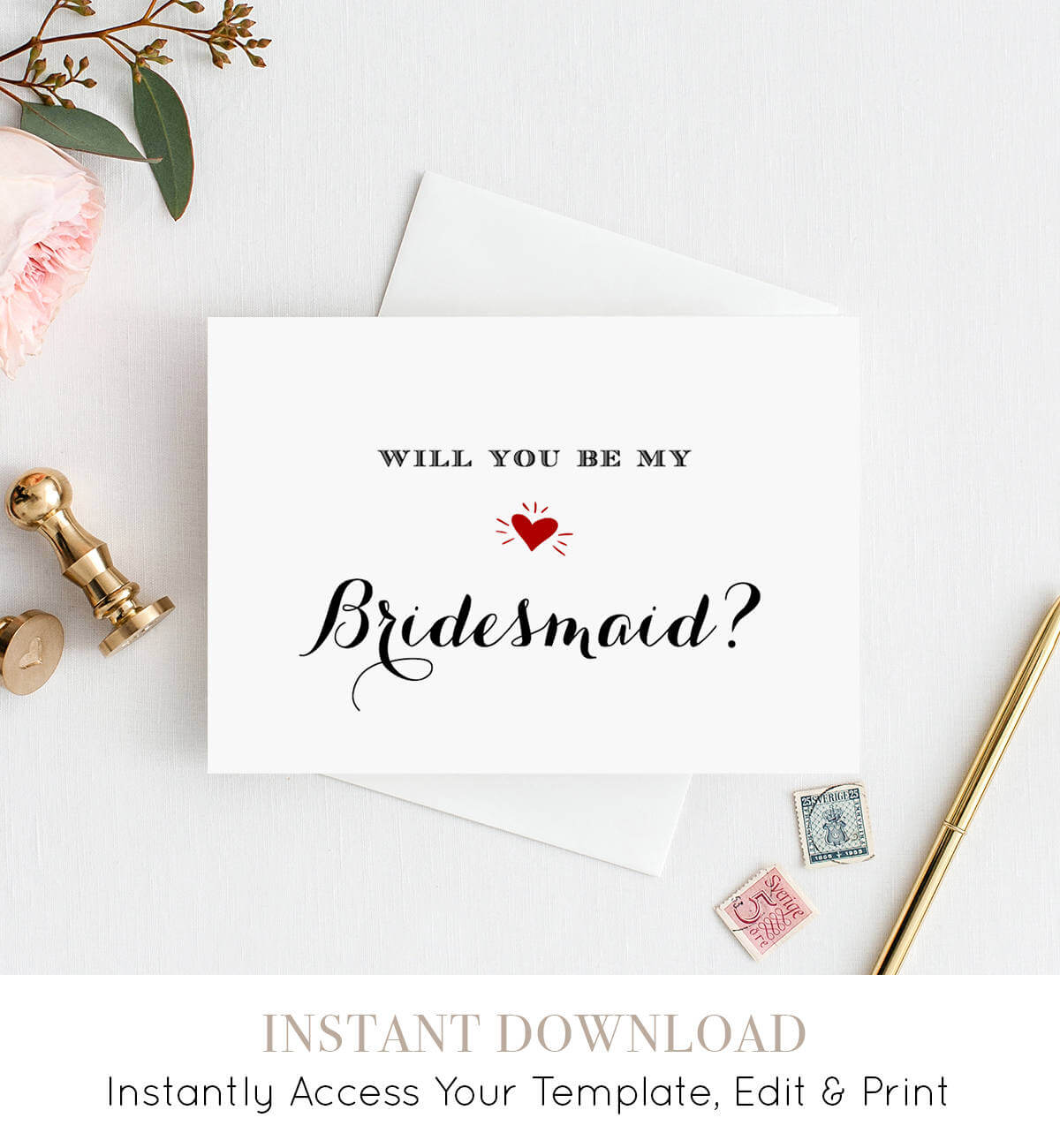Bridesmaid Card Template, Printable Will You Be My Intended For Will You Be My Bridesmaid Card Template