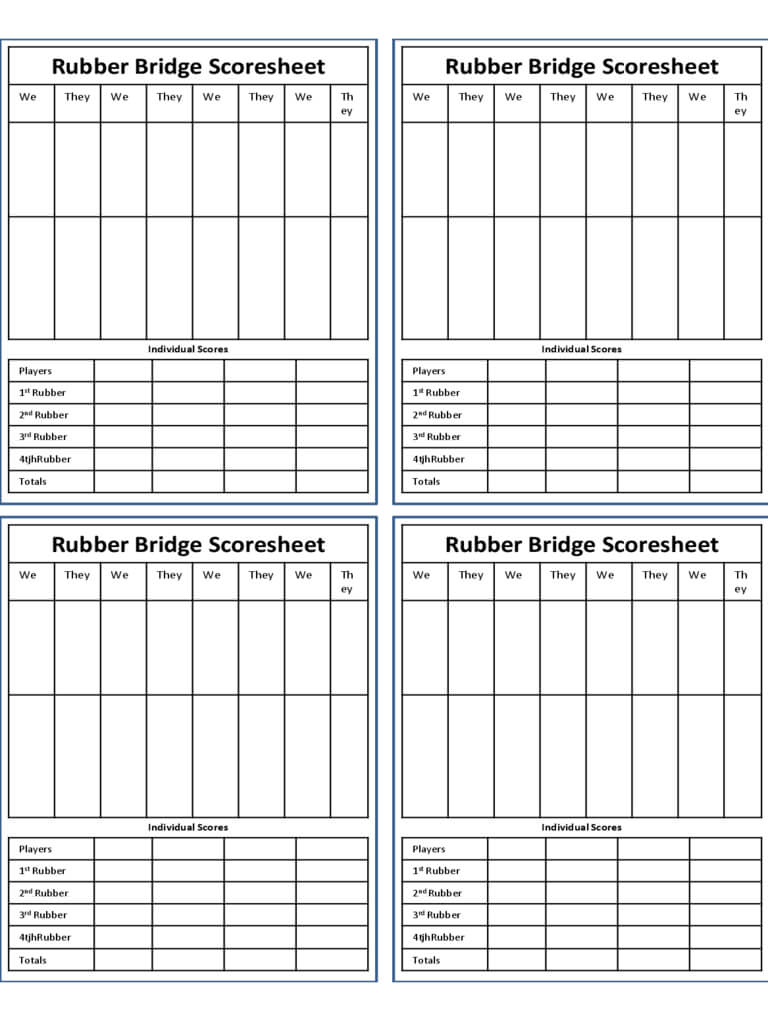 Bridge Score Sheet – 6 Free Templates In Pdf, Word, Excel For Bridge Score Card Template