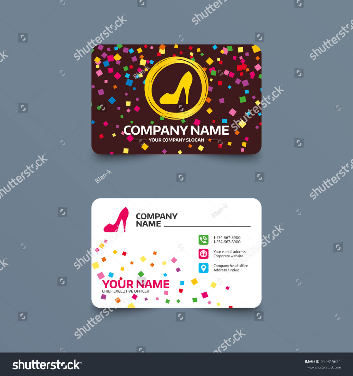 Business Card Template Confetti Pieces Women Stock Vector Inside High Heel Shoe Template For Card