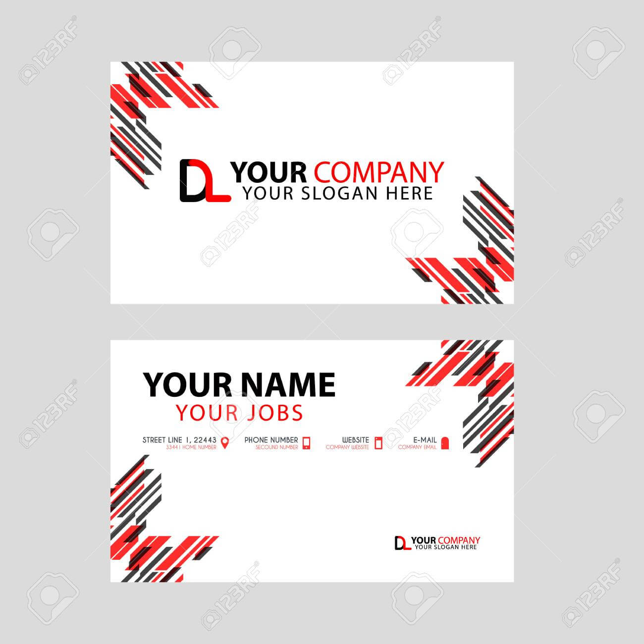 Business Card Template In Black And Red. With A Flat And Horizontal.. Regarding Dl Card Template