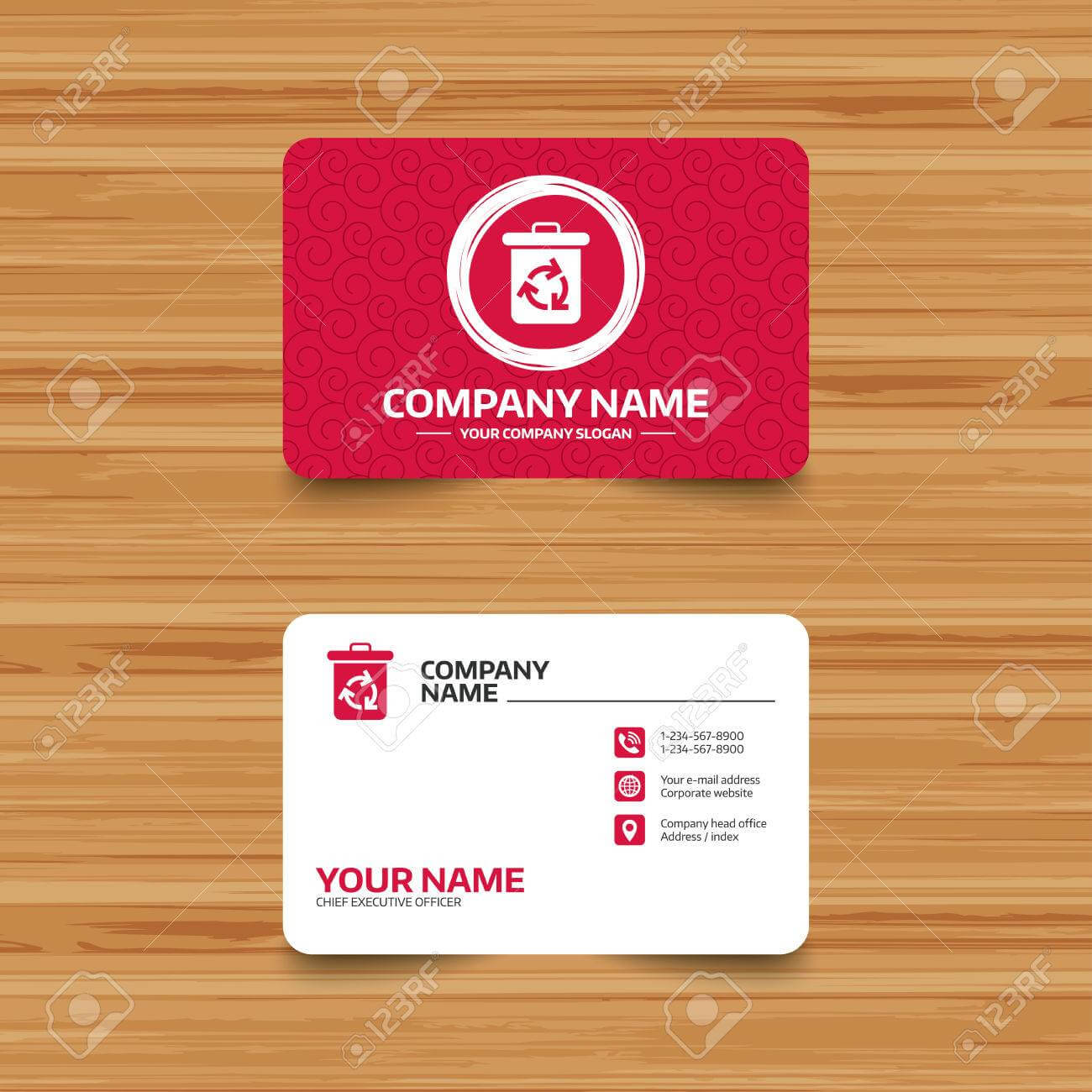 Business Card Template With Texture. Recycle Bin Icon. Reuse Or Reduce  Symbol. Phone, Web And Location Icons. Visiting Card Vector Intended For Bin Card Template