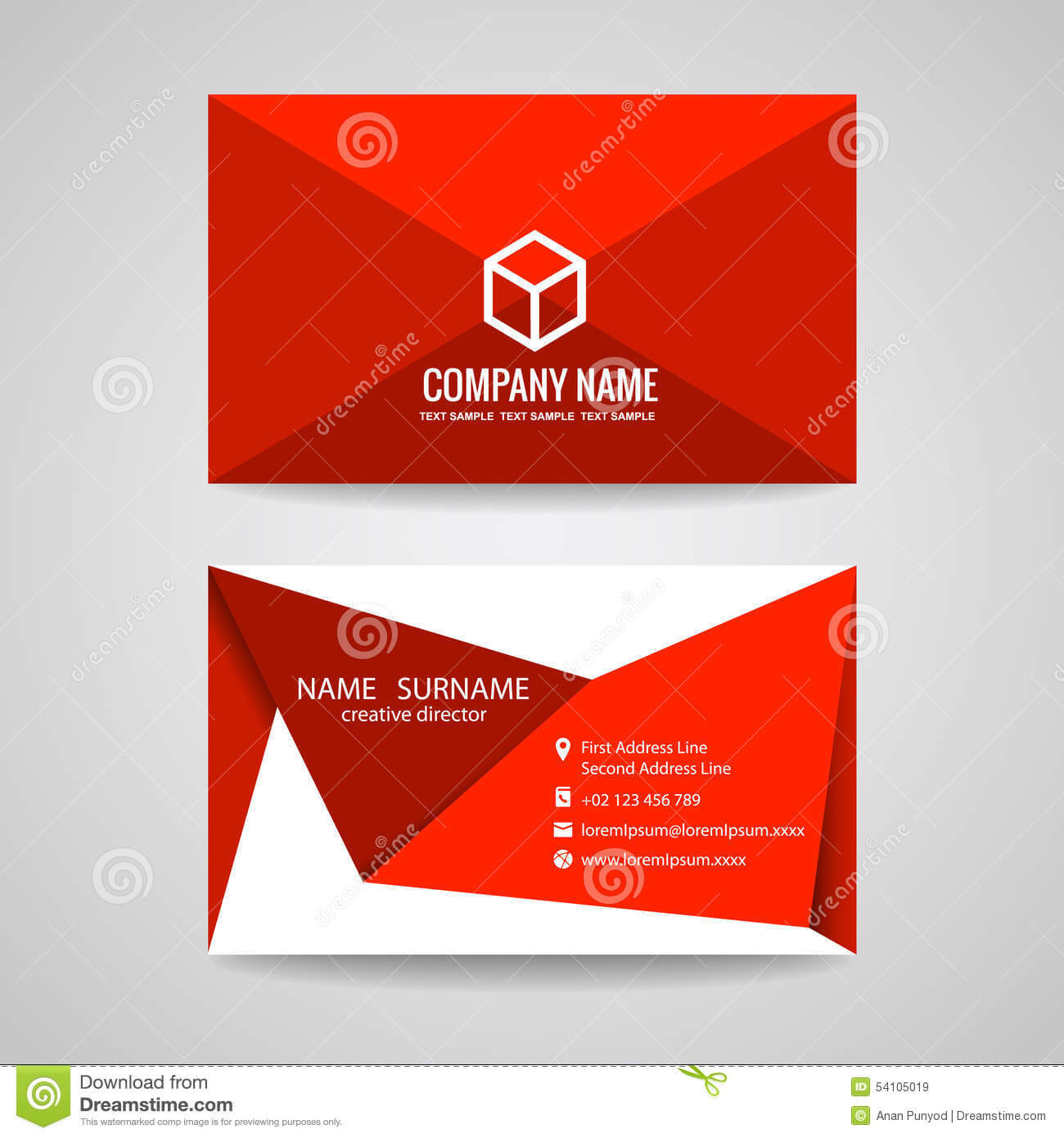 Business Card Vector Graphic Design , Red Triangle Fold And With Fold Over Business Card Template