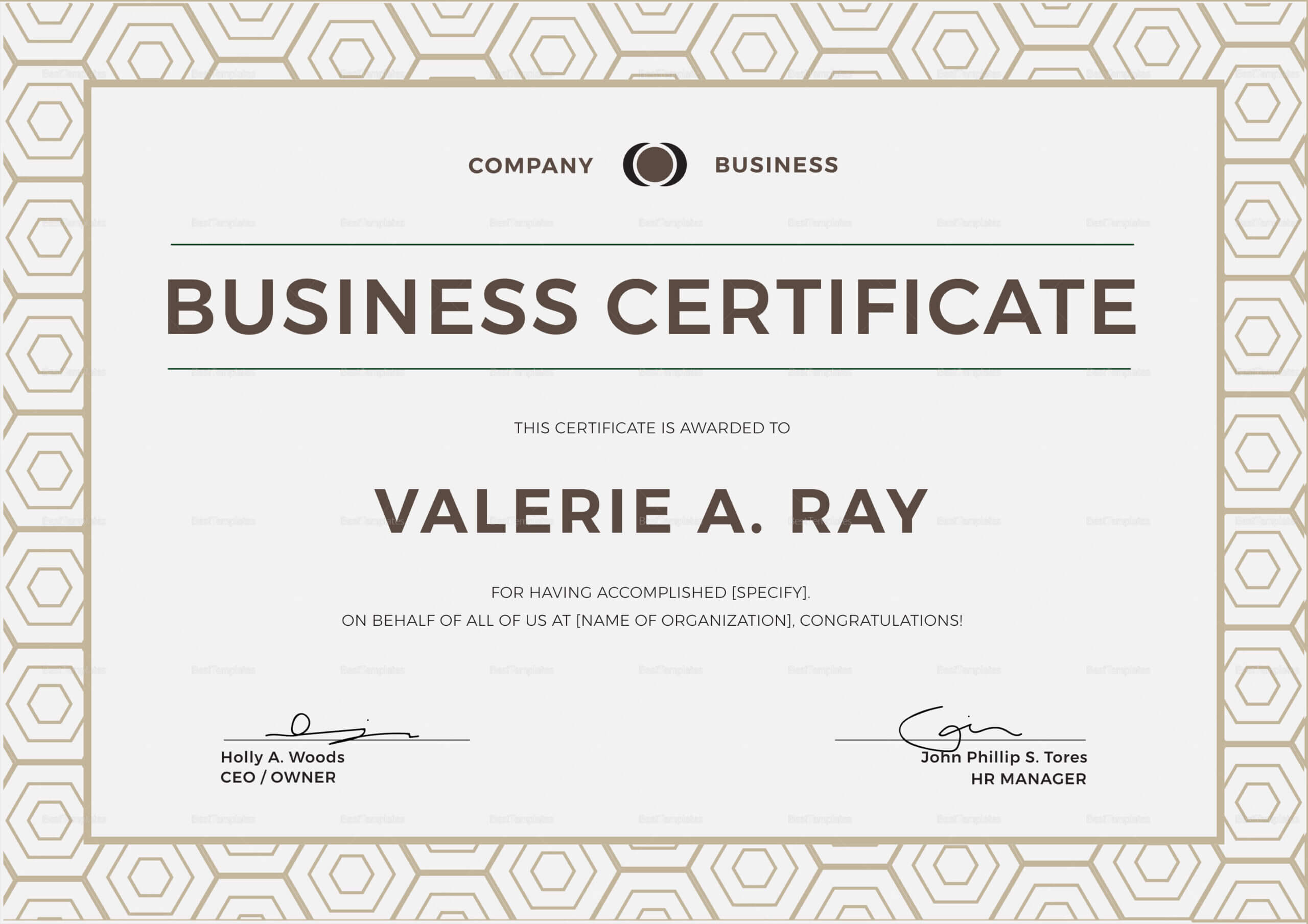 Business Certificate Sample Calep midnightpig co Regarding
