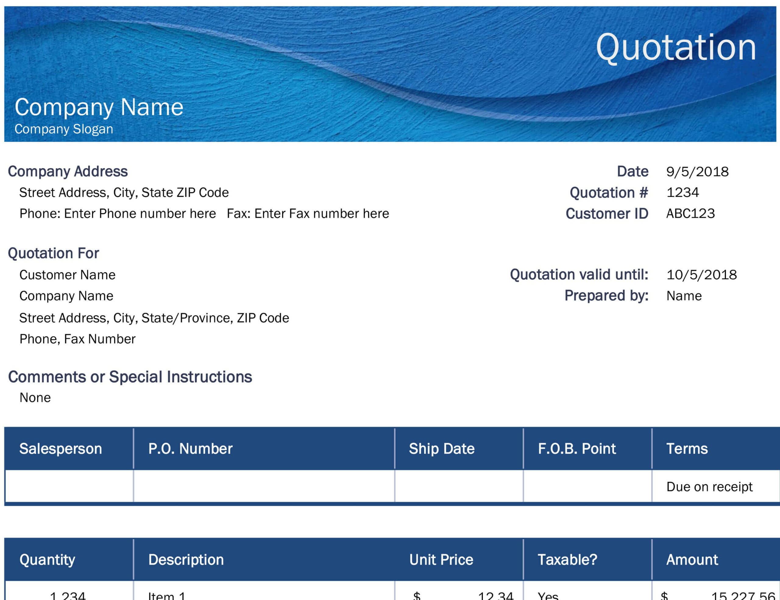 Business Price Quotation Throughout Rate Card Template Word