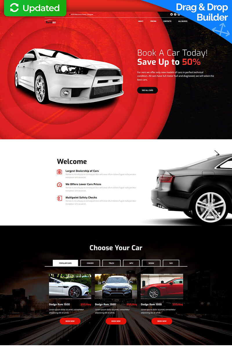 Car Rental Motocms 3 Landing Page Template For Automotive Gift Certificate Template