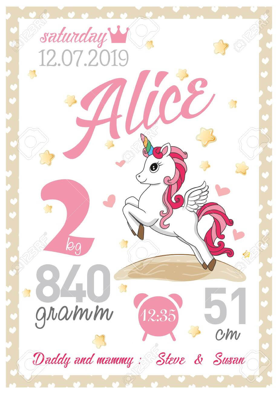 Cartoon Template Of Baby Birth Certificate For Girls. Named Alice For Girl Birth Certificate Template