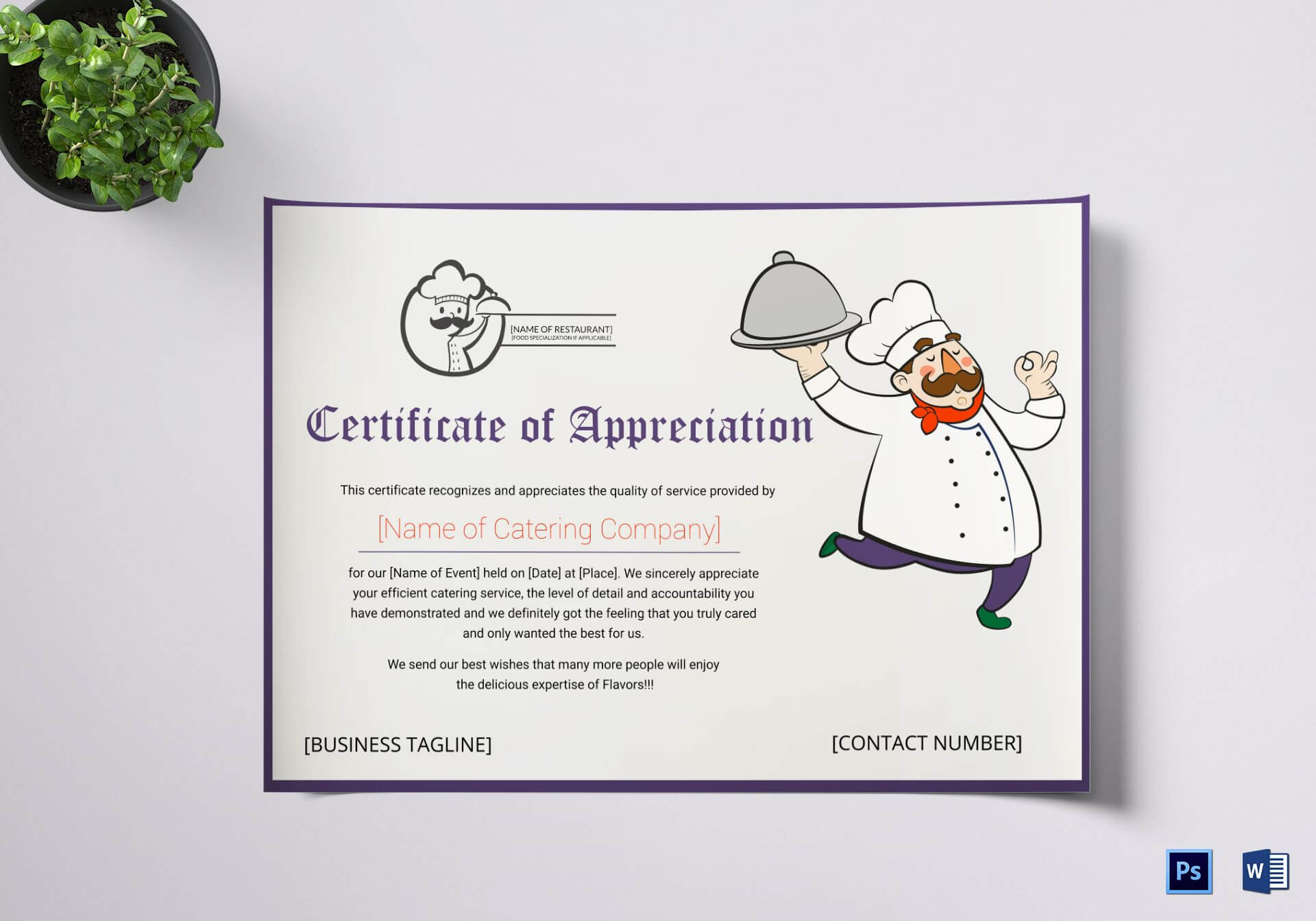 Catering Thank You Certificate Template For Mock Certificate Template