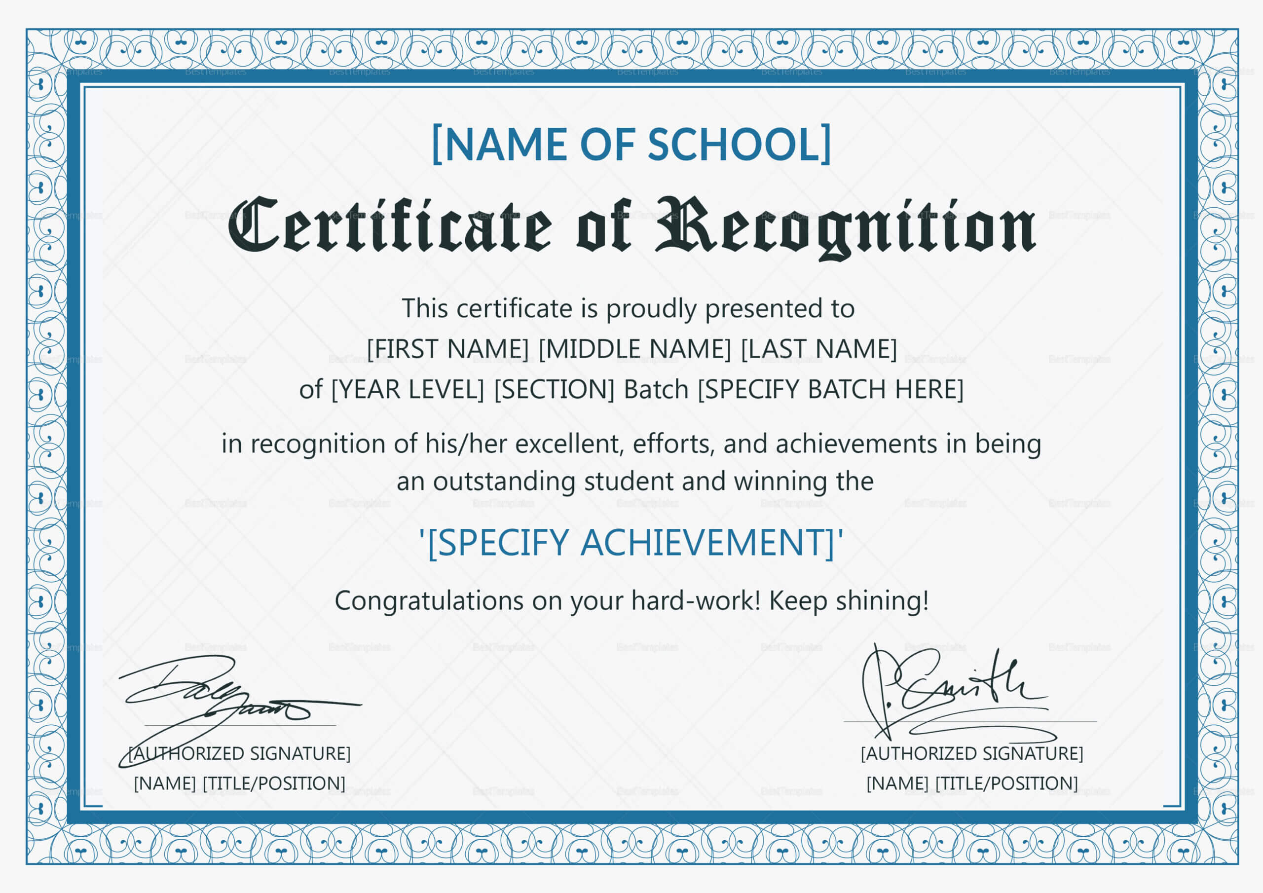 Cerificate Of Recognition – Dalep.midnightpig.co Throughout Sample Certificate Of Recognition Template