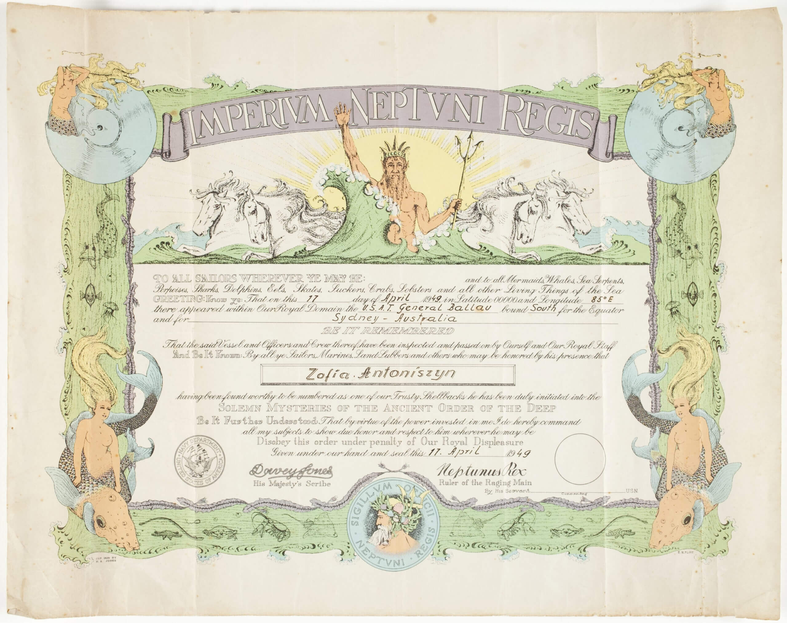 Certificate – Crossing The Equator, Issued To Zofia For Crossing The Line Certificate Template