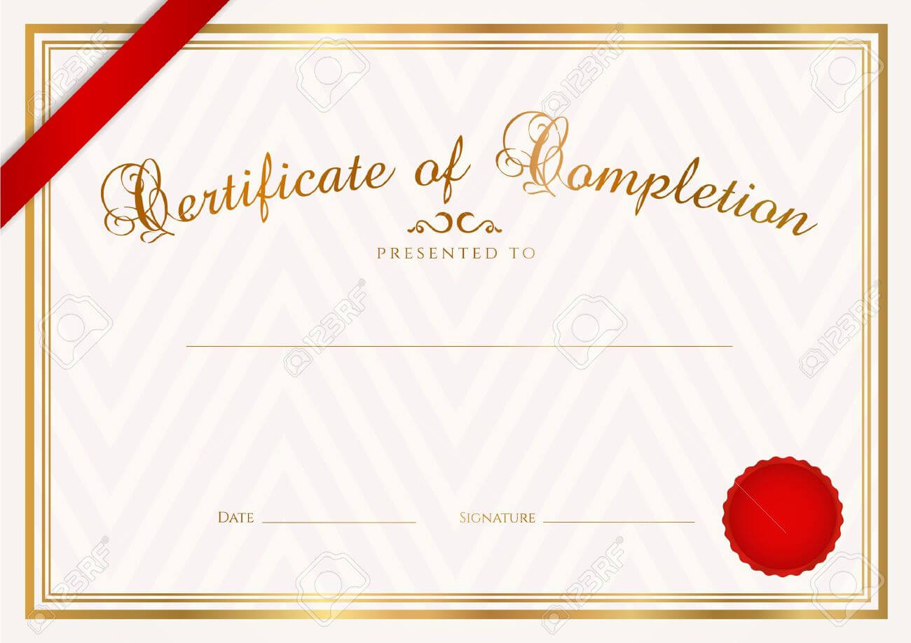 Certificate, Diploma Of Completion Design Template, Sample Background.. Regarding Certificate Of Completion Free Template Word