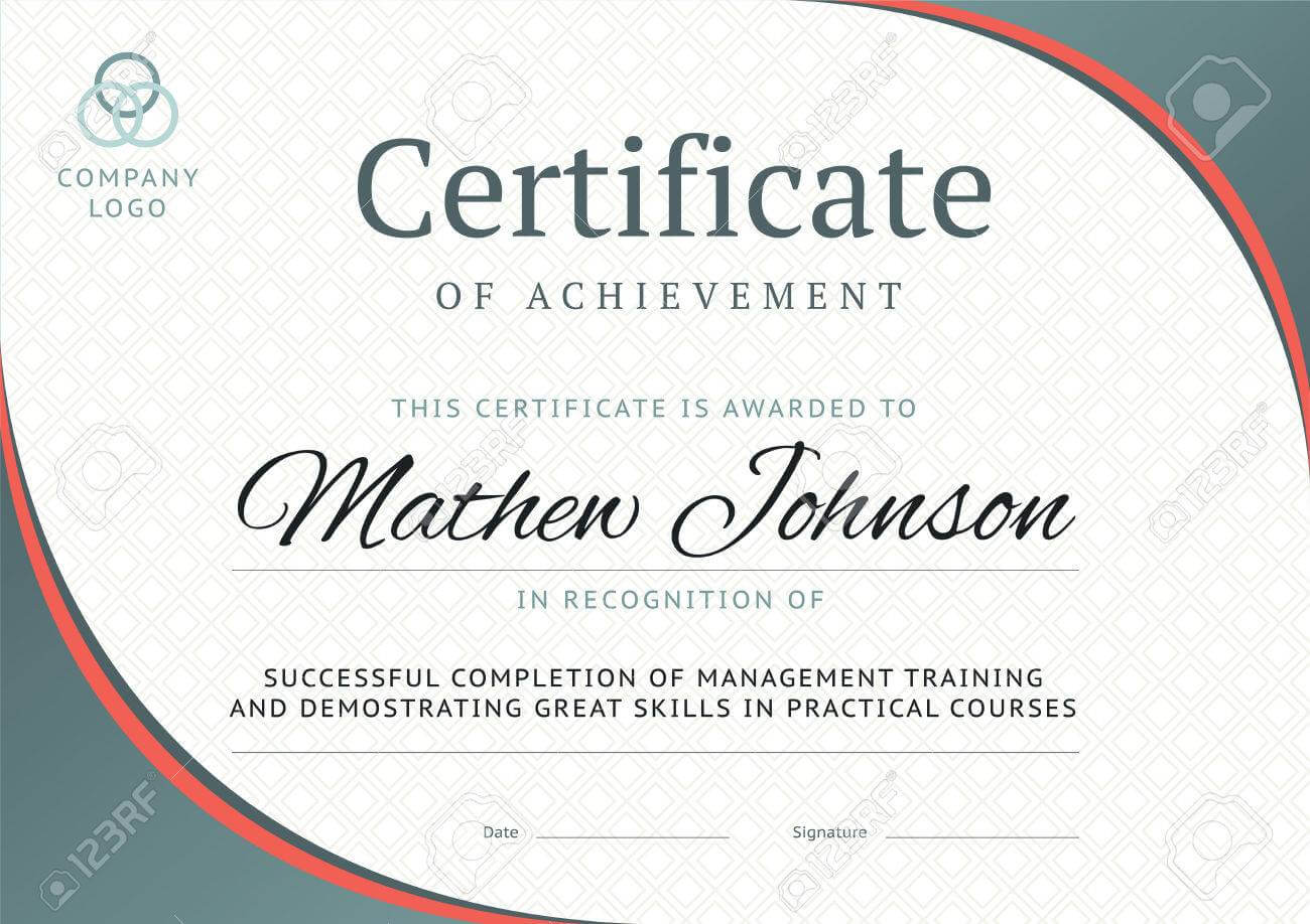 Certificate Of Achievement Template Design. Business Diploma.. With Regard To Free Training Completion Certificate Templates