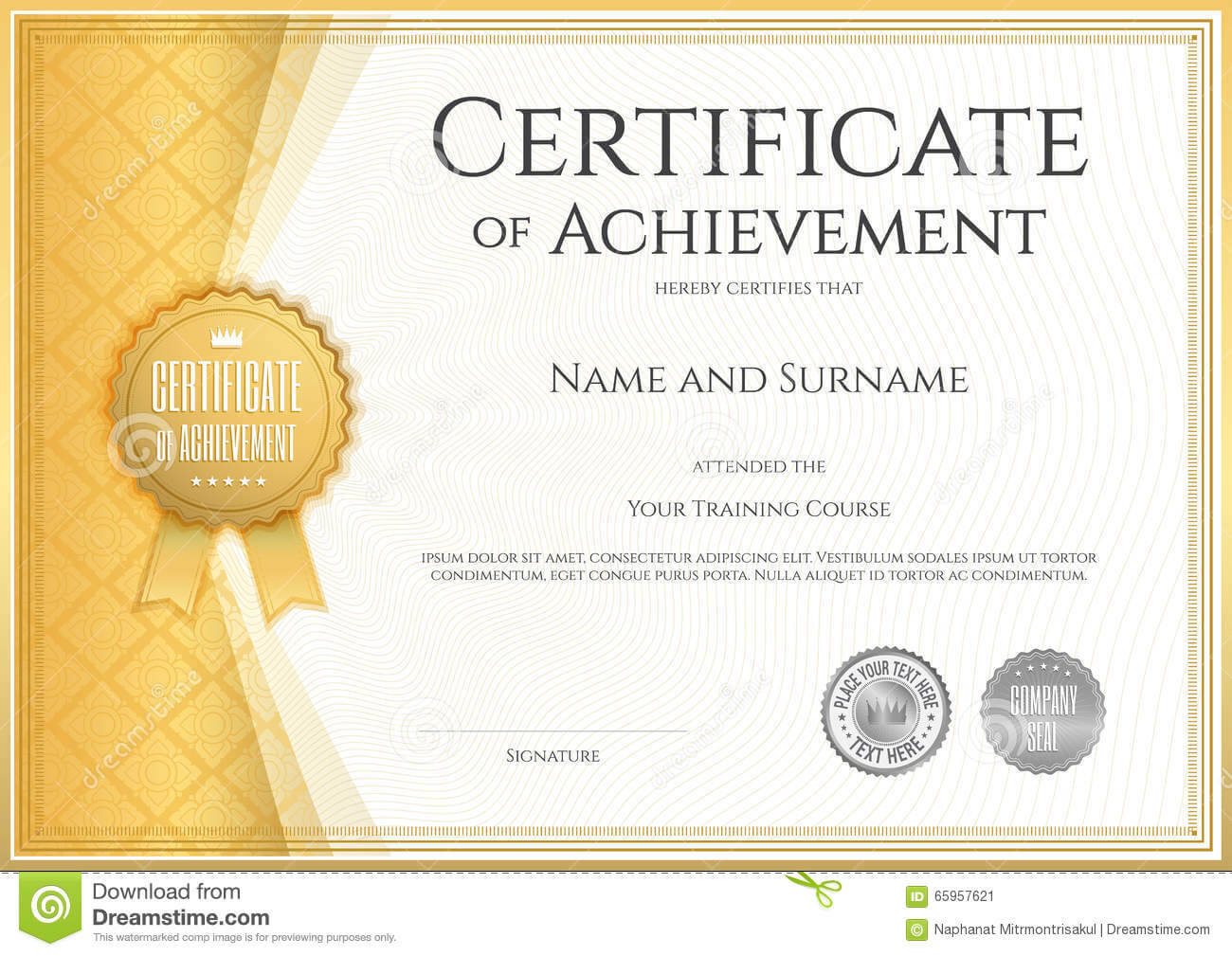 Certificate Of Achievement Template In Vector Stock Vector In Certificate Of Accomplishment Template Free