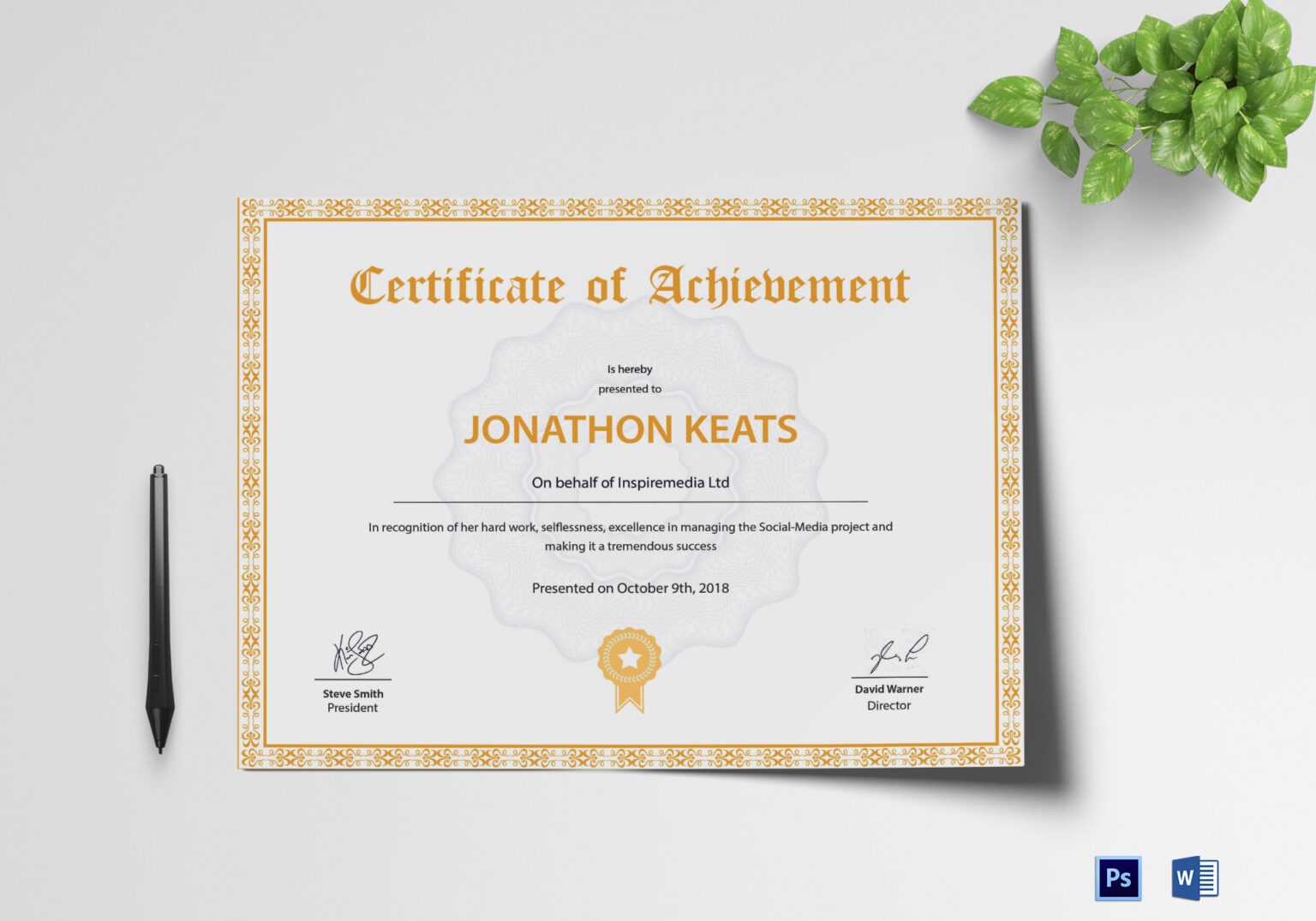 Certificate Of Achievement Template Word