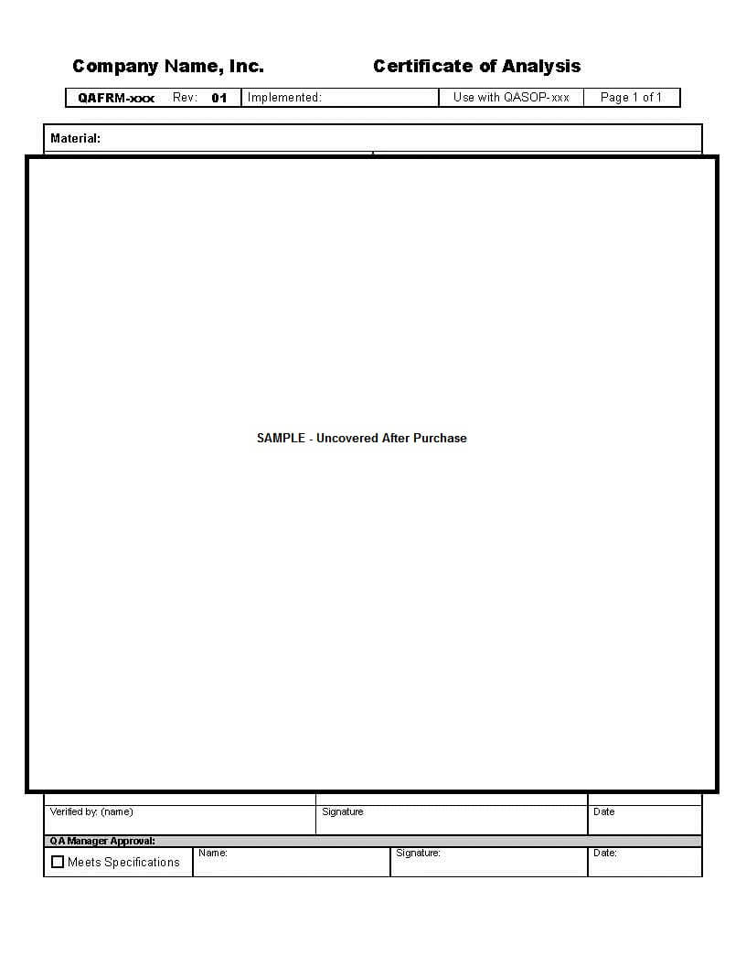 Certificate Of Analysis Package For Certificate Of Analysis Template