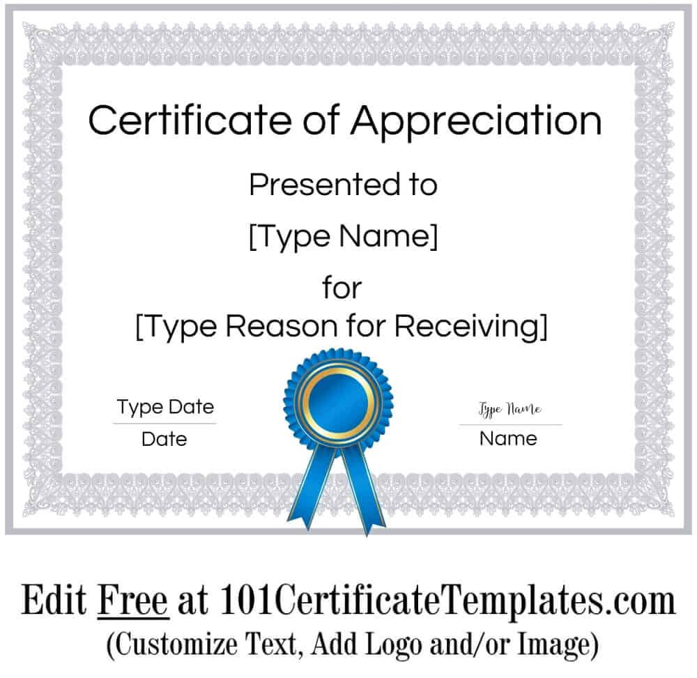 Certificate Of Appreciation For Certificate Of Attainment Template