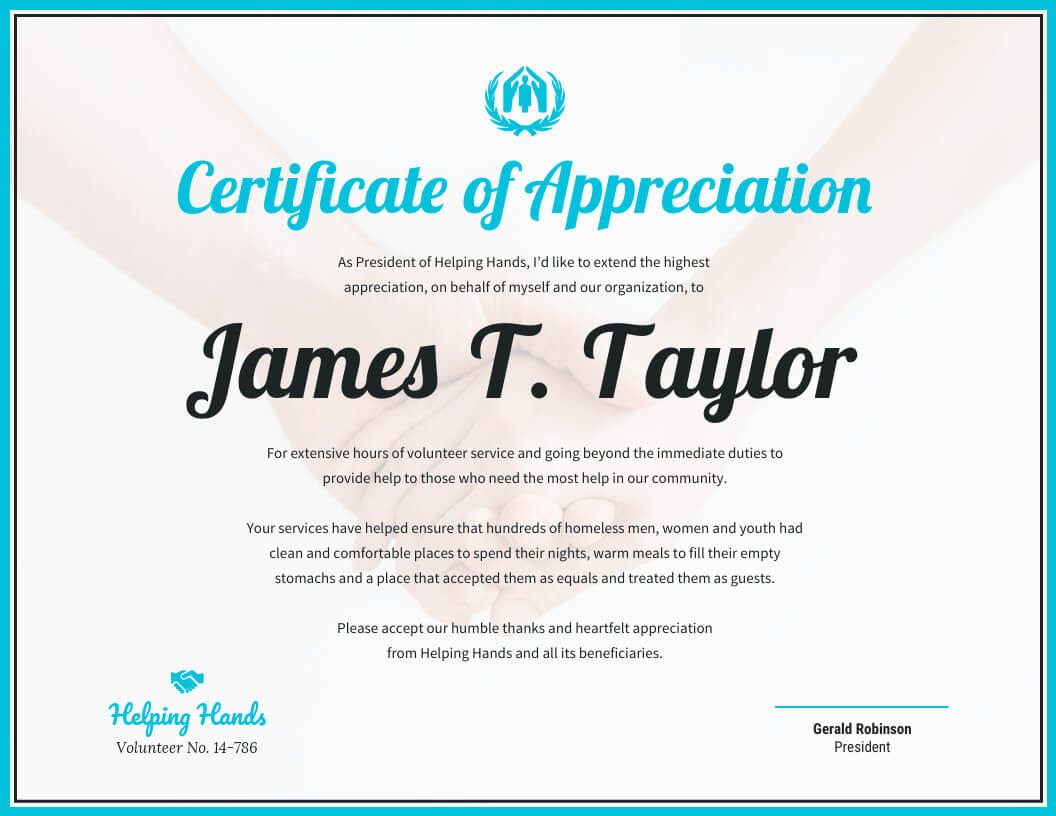Certificate Of Appreciation For Recognition Of Service Certificate Template